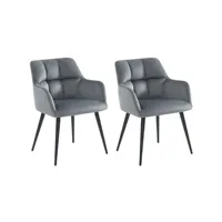 chaise vente-unique lot de 2 chaises avec accoudoirs - velours et métal - gris - pega de pascal morabito