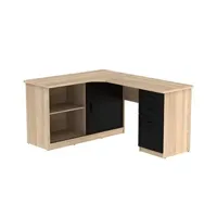 meubles tv vente-unique bureau d'angle norwy - 2 portes & 2 tiroirs - chêne et noir