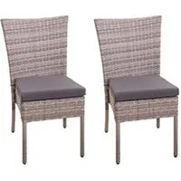 chaise de jardin mendler 2x chaise en poly rotin hwc-g19, empilable gris, coussins gris foncé