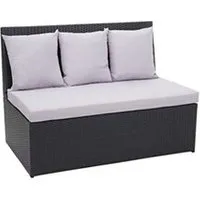 canapé d'extérieur mendler canapé en polyrotin, 2 places hwc-g16, banc, 120 cm noir, coussin gris clair
