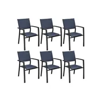 fauteuil de jardin proloisirs - fauteuils de jardin aluminium et toile games (lot de 6) graphite, bleu