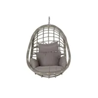fauteuil de jardin pegane fauteuil de jardin suspendu en rotin synthetique avec coussin gris - largeur 92 x hauteur 113 x profondeur 70 cm --
