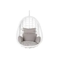 fauteuil de jardin pegane fauteuil de jardin suspendu en rotin synthetique blanc avec coussin gris - largeur 90 x hauteur 110 x profondeur 65 cm --