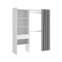 armoire pegane armoire dressing extensible avec rideau + 1 tiroir coloris blanc - longueur 110-160 x hauteur 205 x profondeur 50 cm --