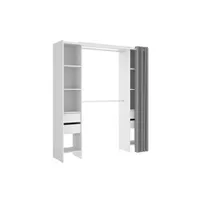 armoire pegane armoire dressing extensible avec rideau + 4 tiroirs coloris blanc - longueur 100-180 x hauteur 203 x profondeur 50 cm --
