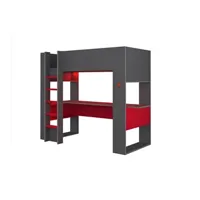 lit enfant vente-unique lit mezzanine gamer noah avec bureau et rangements intégrés - 90 x 200 cm - avec leds - anthracite et rouge