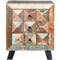table de chevet pegane table de chevet en bois recycle multicolore - longueur 50 x profondeur 40 x hauteur 60 cm --