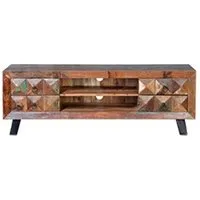 meubles tv pegane meuble tv en bois recycle multicolore - longueur 155 x profondeur 40 x hauteur 55 cm --