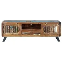 meubles tv pegane meuble tv en bois recycle multicolore - longueur 160 x profondeur 40 x hauteur 54 cm - -