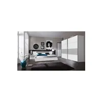 chambre complète adulte pegane ensemble chambre adulte lit futon avec eclairage en blanc, rechampis teinte beton gris clair - 160 x 200 cm --