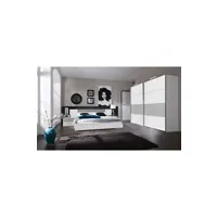 chambre complète adulte pegane ensemble chambre adulte lit futon avec eclairage en blanc, rechampis teinte beton gris clair - 140 x 200 cm --