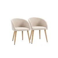 chaise homcom chaises de visiteur design scandinave - lot de 2 chaises - pieds inclinés effilés bois caoutchouc - assise dossier accoudoirs ergonomiques aspect lin