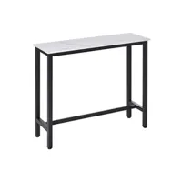 table haute homcom table de bar - table haute de cuisine - dim. 120l x 40l x 100h cm - châssis piètement acier noir, plateau aspect marbre blanc