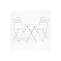 salon de jardin sklum ensemble table (60x60 cm) & 2 chaises de jardin pliantes janti blanc cm
