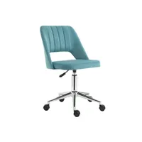 fauteuil de bureau vinsetto chaise de bureau design contemporain dossier ergonomique ajouré strié hauteur réglable pivotante 360° piètement chromé velours bleu canard
