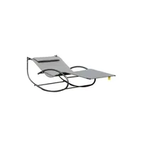 chaise longue - transat outsunny bain de soleil transat à bascule 2 places design contemporain assise dossier ergonomiques oreiller fourni métal noir textilène gris
