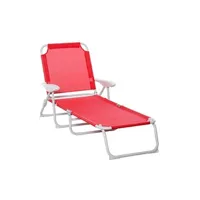 chaise longue - transat outsunny bain de soleil pliable - transat inclinable 4 positions - chaise longue grand confort avec accoudoirs - métal époxy textilène - dim. 160l x 66l x 80h