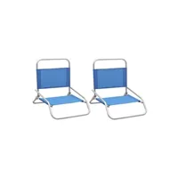 ensemble table et chaises vidaxl chaises de plage pliables 2 pcs bleu tissu