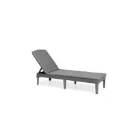 chaise longue - transat algon bain de soleil avec coussin coloris gris fonce - imitation rotin tresse - allibert by keter - 4 positions - jaipur