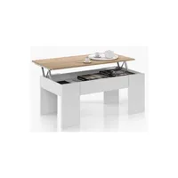 table basse pegane table basse modulable en panneaux de particules coloris blanc artik/ chene canadien -dim : l100 x p50 x h42 cm --