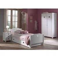 chambre complète enfant vipack amori lit simple 90x200cm blanc + chevet + armoire 2 portes + lit gigogne