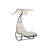 chaise longue - transat outsunny bain de soleil transat à bascule design contemporain avec pare-soleil, matelas grand confort, tétière métal époxy noir polyester crème