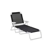 chaise longue - transat outsunny bain de soleil pliable - transat inclinable 4 positions - chaise longue grand confort avec accoudoirs - métal époxy textilène - dim. 160l x 66l x 80h