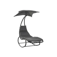 chaise longue - transat outsunny bain de soleil transat à bascule design contemporain avec pare-soleil, matelas grand confort, tétière métal époxy noir polyester gris