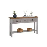 console idimex table console ramon table d'appoint rectangulaire en pin massif gris et brun avec 3 tiroirs, meuble d'entrée style mexicain en bois