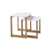 table d'appoint pegane lot de 2 tables d'appoint gigognes en bois coloris chene / blanc mat --