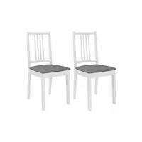 chaise helloshop26 lot de deux chaises à dîner avec coussins 2 pcs blanc caoutchouc solide