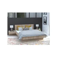 lit 2 places vente-unique.com lit marvellous avec chevets - 140 x 190 cm - coloris chêne