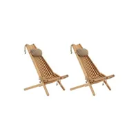 chaise longue - transat ecofurn - chilienne en bois ecochair avec coussin (lot de 2) bois d'aulne