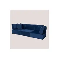canapé droit sklum canapé modulable 3 pièces avec 2 fauteuils d'angle en velours kata bleu