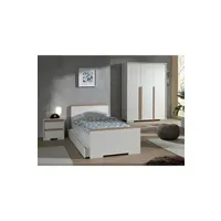 chambre complète enfant vipack london lit blanc + chevet 2 tiroirs blanc + armoire 3 portes blanc mat + lit gigogne