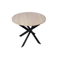 table d'appoint non renseigné table à manger ronde fixe, modèle zen 90x90x77cm, capacité jusqu'à 4 personnes, couleur chêne, pieds métalliques couleur noir laqué mat