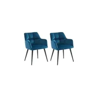 chaise vente-unique lot de 2 chaises avec accoudoirs - velours et métal - bleu - pega de pascal morabito