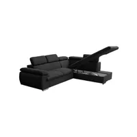 canapé d'angle vente-unique canapé d'angle convertible en tissu avec coffre de rangement fabien - noir - angle droit