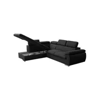 canapé d'angle vente-unique canapé d'angle convertible en tissu avec coffre de rangement fabien - noir - angle gauche