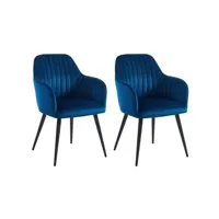 chaise vente-unique lot de 2 chaises avec accoudoirs en velours et métal noir - bleu - eleana