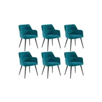 chaise vente-unique.com lot de 6 chaises avec accoudoirs en tissu et métal - bleu - heka