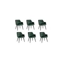 chaise vente-unique.com lot de 6 chaises avec accoudoirs - velours et métal - vert - pega