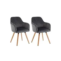 chaise vente-unique.com lot de 2 chaises avec accoudoirs en velours et métal effet bois - gris - eleana