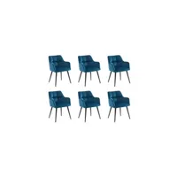 chaise vente-unique.com lot de 6 chaises avec accoudoirs - velours et métal - bleu - pega