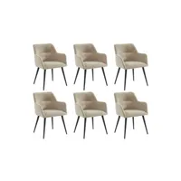 chaise vente-unique.com lot de 6 chaises avec accoudoirs en tissu et métal noir - beige - heka