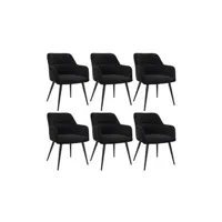 chaise vente-unique.com lot de 6 chaises avec accoudoirs en tissu et métal - noir - heka