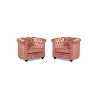 fauteuil de salon vente-unique.com lot de 2 fauteuils chesterfield - velours rose pastel