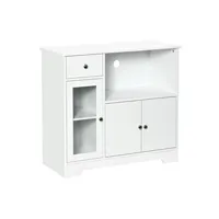 rangement enfant homcom meuble micro-ondes pour cuisine - tiroir, 3 portes, niche - dim. 90l x 40l x 82h cm - mdf blanc