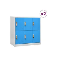 armoire de bureau vidaxl armoires à casiers 2 pcs gris clair et bleu 90x45x92,5 cm acier