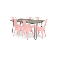 table à manger generique table à manger hairpin gris 150x90 + x6 chaise bistrot metalix orange pâle